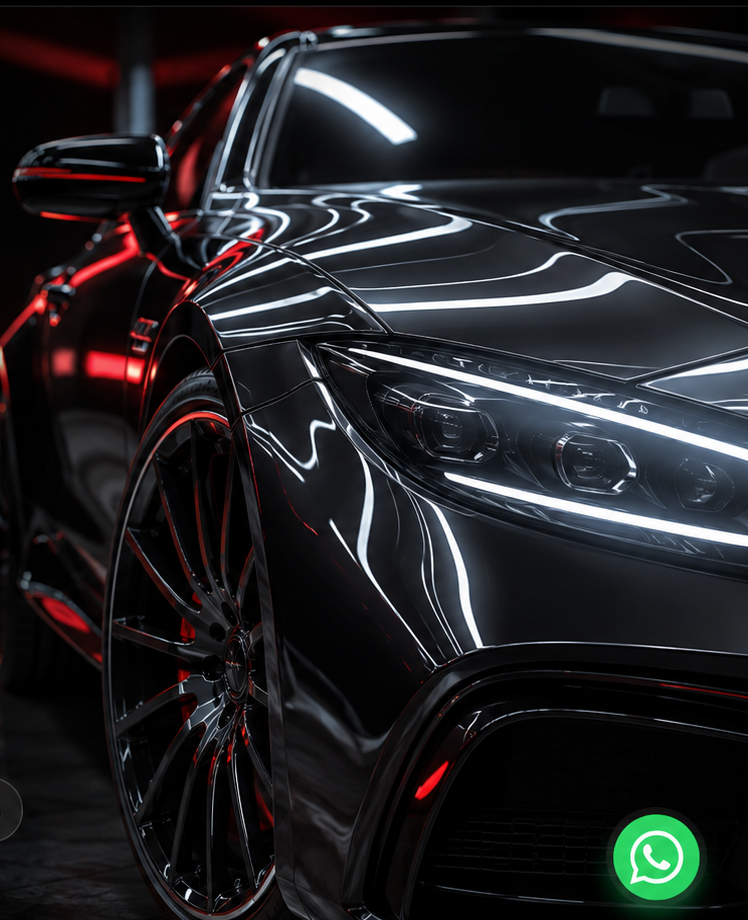Carro moderno em close com acabamento brilhante e pintura impecável